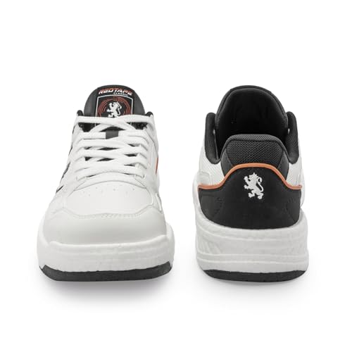Image of Red Tape Men's Sneakers White Black Pu Mesh Round Toe Lace-Up