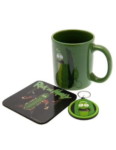 Design di alta qualità Rick e Morty - Set regalo Cetriolo Rick Tazza, sottobicchiere e portachiavi