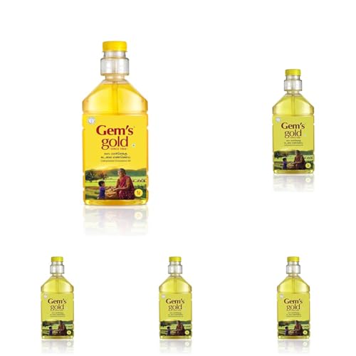 Image of Gem's Gold Cold pressed Groundnut Cooking Oil 1l | Help Consume 30% Less Oil | Peanut Oil | Marachekku, Chemical Free, Kacchi Ghani, Chekku | Smart Bottle (Pack of 5)