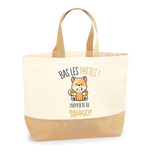 Sac cabas en jute et coton Shiba Inu pour les courses et la plage