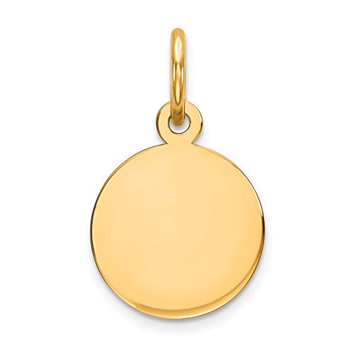 Solid 14k Yellow Gold Plain .011 Gauge Circular Engravable Disc Charm Pendant - 17mm x 10mm