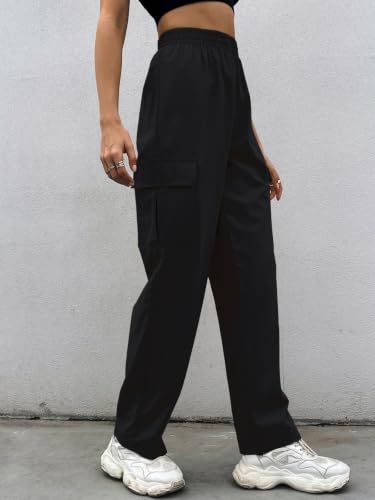 Image of Leriya Fashion Women's Elastic Waist Cargo Pants| Casual Loose Fit Jogger Trousers with Pockets| Lightweight Streetwear Pants for Women