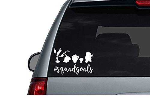 Squad Goals Beauty and The Beast Belle Princess Lumiere Cogsworth Plumette Mrs Potts Chip Tea Cup White Car Decal Vinyl Bumper Sticker Automobile Accessory