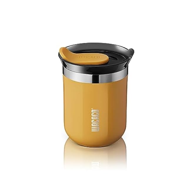 WACACO Octaroma Classico Coffee Mug, Double-wall Stainless Steel | Travel Tumbler | With Drinking Lid | 6 fl oz (180ml) | Amber Yellow