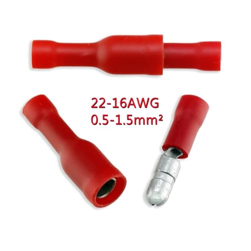 Terminales tipo bala aislados MPD/FRD con 20 conectores eléctricos color rojo 3