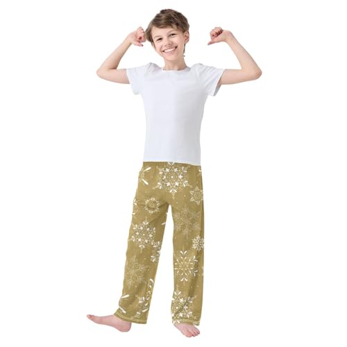 Boys' Pants Brown Elegant Snowflake Christmas Long Bottoms Jogger Pants Elastic Waist Trousers with Pockets S-XL2
