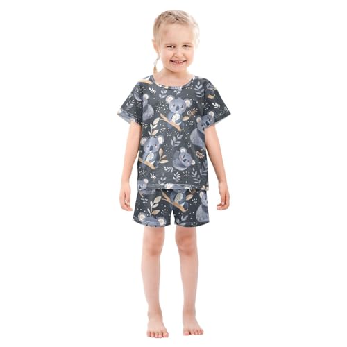 ALAZA Koala Animal Leaf Pajamas Short Sleeve 2 Piece Sleepwear Top and Bottom Pajama Set Unisex3