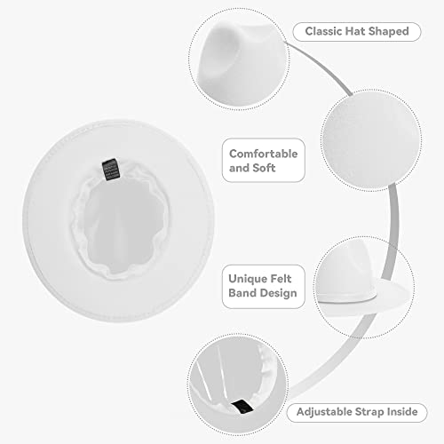 Image of Wide Brim Fedora Hats for Women and Men Classic Felt Panama Hat Men's Two Tone Dress Hat with Belt Buckle