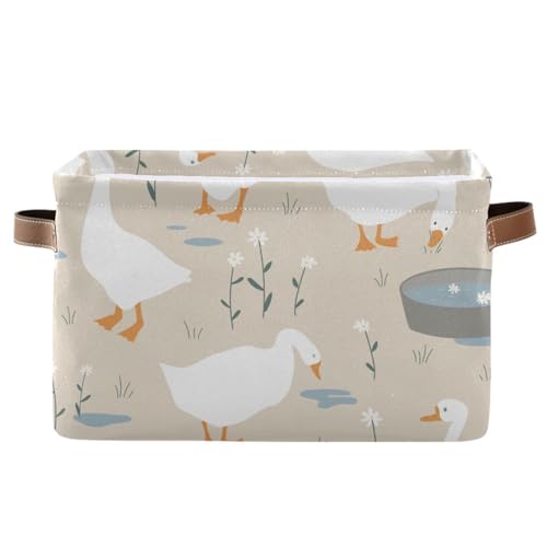 Aslsiy Toy Storage Basket Cute Goose Nursery Bins Doodle Flowers Baby Toys Box Canvas Clothes Shelf Basket Laundry Hamper Gift Baskets for Home Closet 1 Pcs
