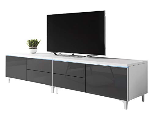 mirjan24 TV Armario Alvin 11 W, incluye iluminación LED TV LOWBOARD, armario de televisión, parte frontal en acrílico de brillante, mesa de televisión, tarjeta, TV Banco muebles de TV,