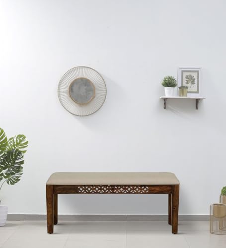 Image of Furniture Solid sheesham Wood Bench for Dining Room Drawing Room | Wooden Bench for Seating 3 Person Living Room with seat cousian (Teak Finish)
