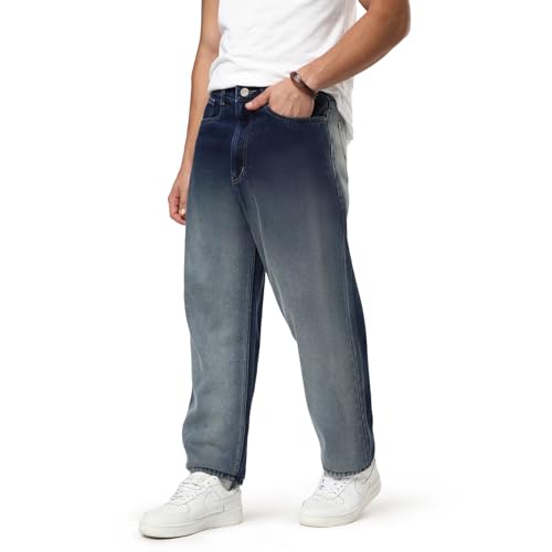 Image of Urbano Fashion Men's Loose Baggy Fit Heavy Washed Faded Denim Jeans Non-Stretchable