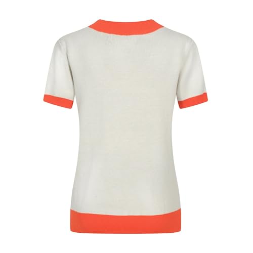 Women's Knitted T-Shirt, 1960s Mod Style Painted Cat Crewneck Cotton Short Sleeve Beige2