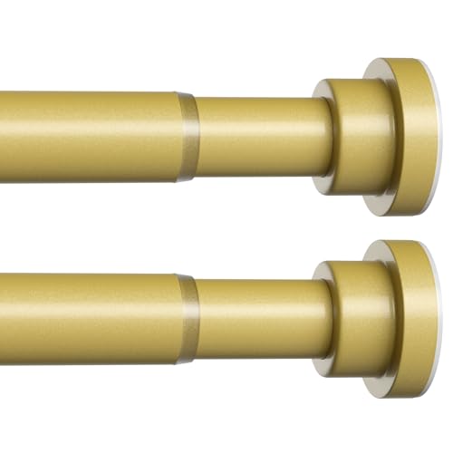 MEXAU 2 Pack Gold Spring Tension Curtain Rods 30-64 Inch Adjustable No-Drill Shower Rod Spring Loaded Curtain Rods 7/8 Diameter for Window Bathroom Closet Room Divider