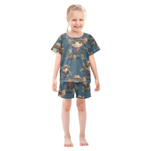 Pajama Short Sets Cowboy Turtle Pattern Soft Cotton Summer Sleepwear 2 Piece PJS Size 5-14T4