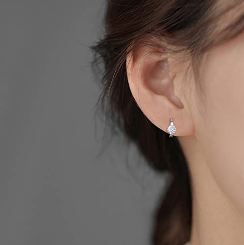 Crystal Tiny Small Hoop Earrings Sterling Silver Cartilage Sleeper Round Huggies Hoops 10mm for Women Girls3