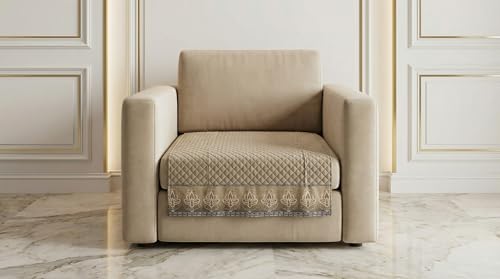 Image of Velvet Quilted Sofa Cover Mat Seat & Back, 3+1+1 Set, Total L115in H32in (3+1+1), Mouse Brown Color,Anti Skid Backing, 6in Hanging Strap Design, Washa, Style -MouseBrown-S311