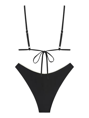 ZAFUL Women's String Triangle Bikini Sets Sexy Triangle Textured Tied High Cut Swimsuit Brazilian 2 Piece Bathing Suit2