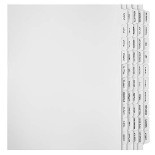 Exhibitindexes® State Divider/Index Tabs. Unpunched to Accommodate Various Binding Systems - Letter Size - Made in The USA
