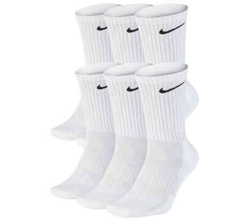 NIKE Unisex Performance Cushion Crew Socks with Band (6 Pairs), White/Black, Medium