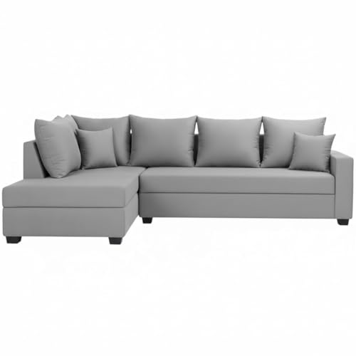 Image of FURNY Gloria 4 Seater Fabric LHS L Shape Sofa Set (Light Grey) Premium Velvet Finish | Durable Comfort | Ideal for Living Room