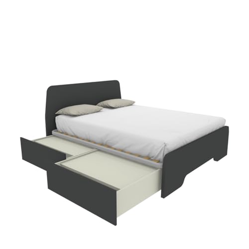 MOBILFINO CAMERETTE Cama de matrimonio 160 x 200 con cabeceros moldeados y cajones – Basalto, izquierda