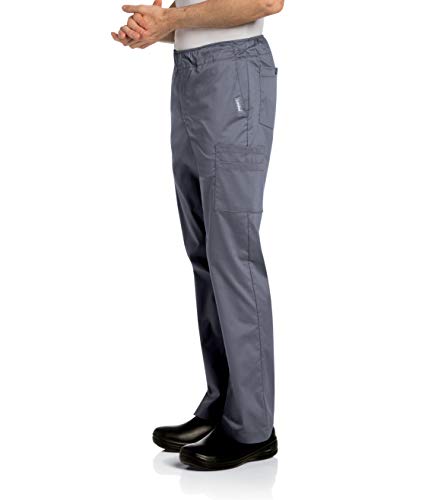 Landau Men's Standard Comfortable Elastic Waist Stretch Cargo Scrub Pant Uniform, Steel Gray, Small #TOP1