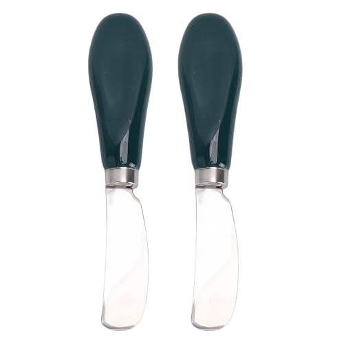 Aramox 2 Cuchillos de Acero Inoxidable para Untar Mantequilla y Queso con mangos de Cerámica para Cocina, Restaurantes, Barbacoas y Eventos Al Aire libre. (Verde negruzco)