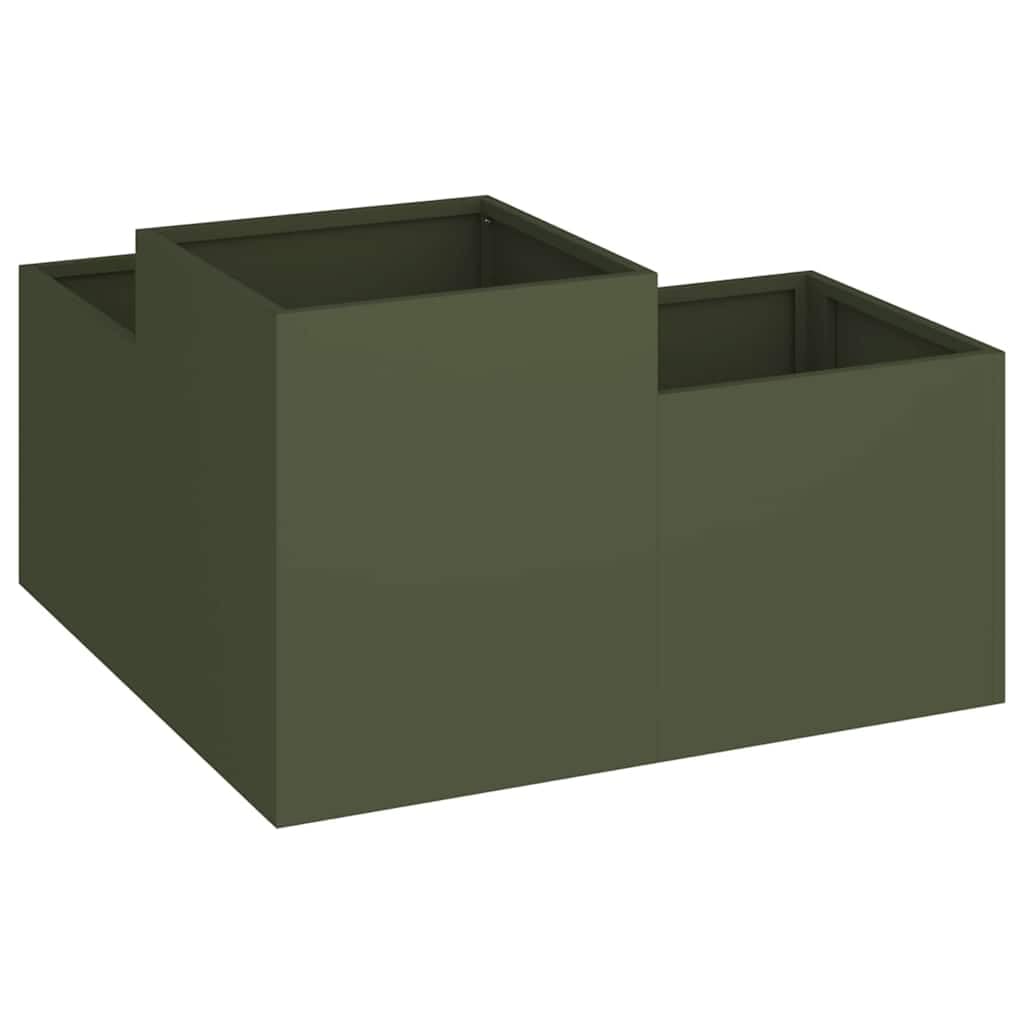 Oliwkowa zieleń ogrodowa osłona 100 x 100 x 48 cm stal | Prostokątny, drenażowy otwarty dno, prosty montaż, na taras i ogród