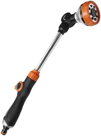 Diivoo Watering Wand Heavy Duty, Metal Garden Hose Wand with 8 Spray Patterns, 18.5 Inch Long Hose Nozzle Sprayer with Thumb Flow Control & 180° Adjustable Spray Angle, Ideal for Plants,Flowers,Car