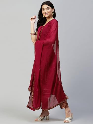 Image of SIRIL Women's Velvet Solid Straight Kurta Set with Dupatta