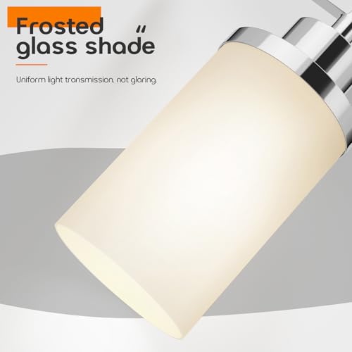 Image of Vanity Lights Polished Chrome Bathroom Light Fixtures with White Frosted Glass Shade, Wall Sconce for Mirror Hallway Entrance Porch T001CH-L1