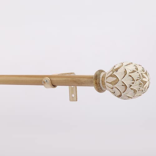 Image of The Decor Mart 52 inch to 96 inch Extendable Curtain Rod |1 inch Curtain Rods for Door & Windows Adjustable Iron Telescopic Drapery Bar with Wooden Finials | Wooden Finish