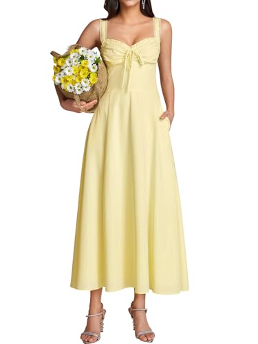 Image of KUTUMAI Floral Corset Midi Dresses for Women 2026 Lace Up Flowy Summer Wedding Guest Dress with Pockets