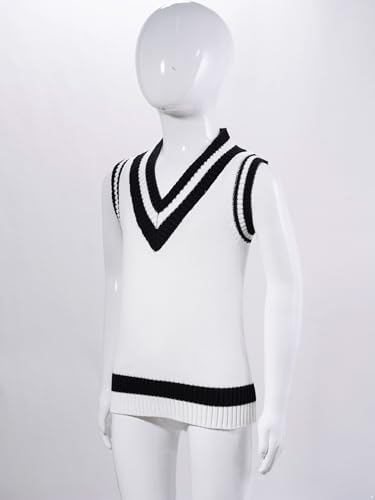 Aislor Boys Girls Jumper Kids Striped Trim Knit Vest School Uniform Sleeveless Sweater Pullover Waistcoat Knitwear4