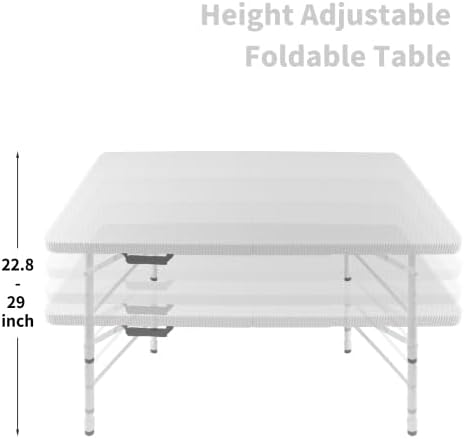 Rattan Folding Table 4ft Heavy-Duty Portable Outdoor Picnic Table for Party Dining Camping Tables with Handle(White)