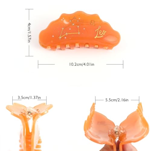 Leo Zodiac Sign Hair Claw with Rhinestones, Orange Personalized Acetate Hair Clip for Women Gift 1 Piece