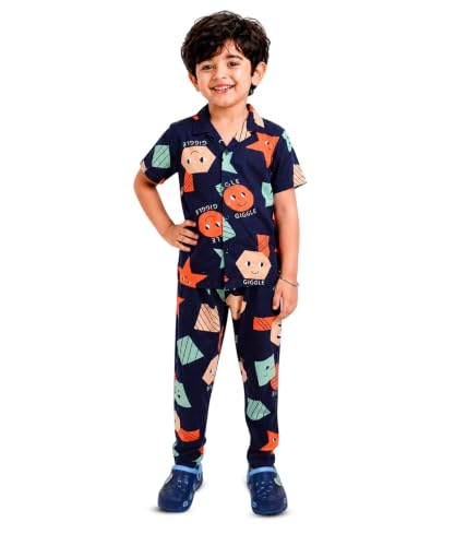 Image of 3BROS Unisex Pure Cotton Short Sleeve Kids Night Dress for Boys & Girls Nightwear /Sleepsuit /Sleepwear /Loungewear Night Suit for Boys and Girls Top and Pyjama Combo Set
