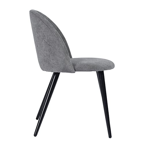 Image of Amazon Brand - Umi Romantic Vintage Side Dining Chair - Rustic Fabric Upholstered Seat with Black Powder-Coated Metal Legs for Elegant Home Dcor in Light Grey