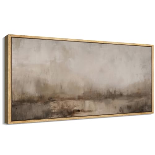 SIGNFORD Extra Large Framed Canvas Print Wall Art Abstract Misty Landscape Soft Muted Tones of a Foggy Landscape Illustrations Modern Art Calm Warm for Living Room Bedroom Office - 60'x30'