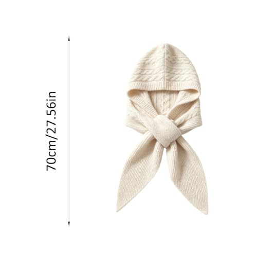 2 in 1 Hooded Scarf Women Winter Knitted Hat Scarf for Skiing Daily Commute (Beige) — view 3