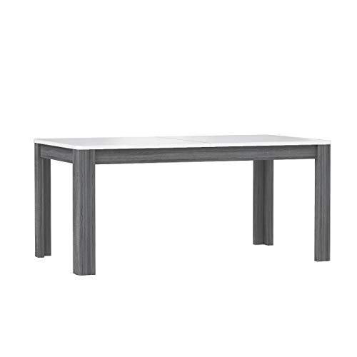 Meubletmoi Table de Repas Extensible 160 cm, Plateau Blanc laqué et piétement Bois Gris - Design Contemporain - Collection ALEXIANE
