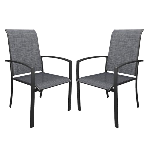 Image of DIFY Patio Chairs Set of 2, Stackable Outdoor Dining Chairs with High Back & Metal Frame, All Weather Breathable Textilene Fabric Outdoor Chairs Set for Backyard Garden Deck, Dark Grey