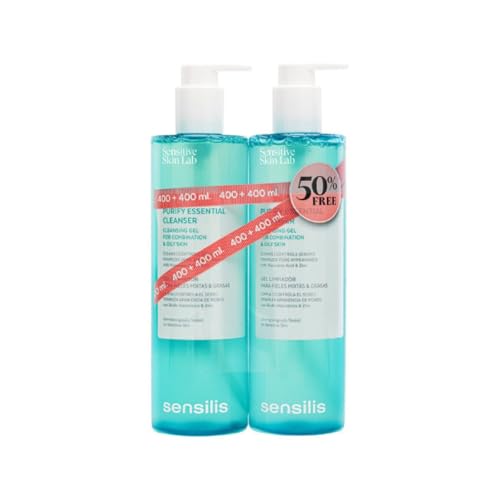 Sensilis - Purify Essential Cleanser, Gel Limpiador, 2x400 ml | Ácido Hialurónico, Zinc, Purificante, Matificante, Regulador de Sebo, Piel Mixta y Grasa, Textura Gel, Uso Facial, Equilibra