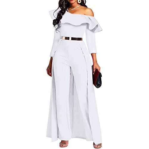 VERWIN Overlay - Overlay - Mameluco de cintura alta para mujer, diseño de retazos, blanco (White Ruffle), Large