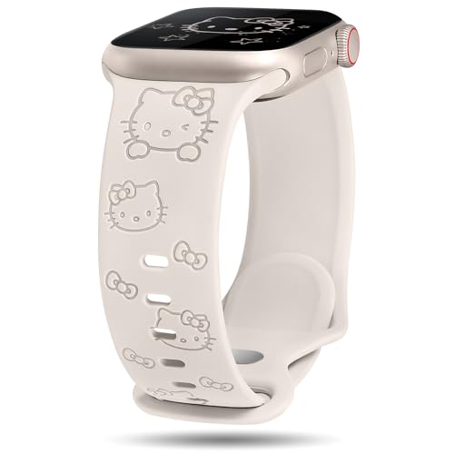 Girovo Cute Cat Engraved Band Compatible with Apple Watch Bands for Women 40/38/41/42mm (Series 11/10) Funny Cartoon Pattern Soft Silicone Sport Stylish Strap for iWatch Series 9 8 7 6 5 4 3 2 1 SE