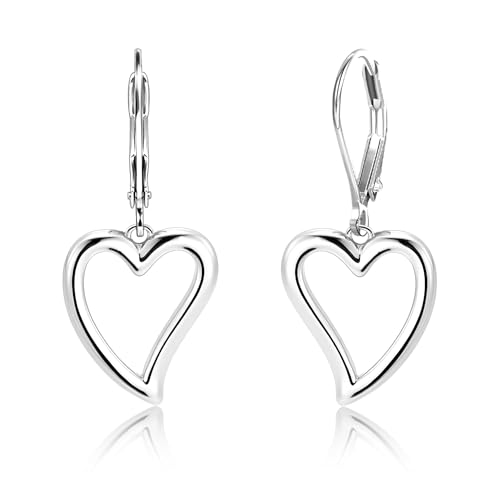 Pendientes Mujer Plata Color Corazón – Pendientes Colgantes Elegantes, Estilo Fino y Brillante para Uso Diario o Fiestas, Joyería para Mujer, Regalo para Cumpleaños, Aniversario o San Valentín