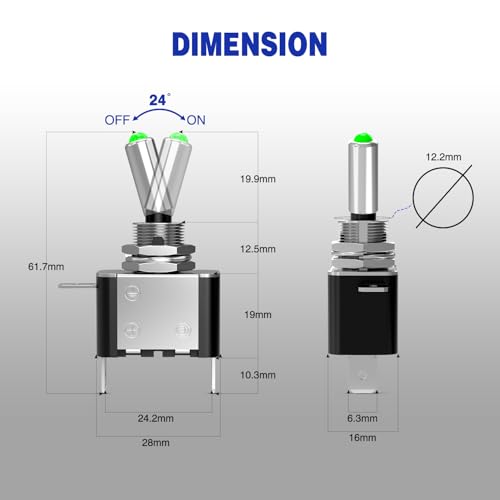 Image of Nilight 3PCS Green LED Toggle Switch 12V 20A 3 Pin 2 Position ON Off SPS