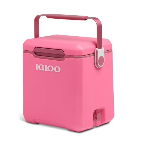 Igloo Tag Along Too Highrise - Kühlbox 18L - Isolierter Deckel - One-Touch-Verschluss - Leckdichtung - Triple-Ablassstopfen - Auto & Camping - Rosa