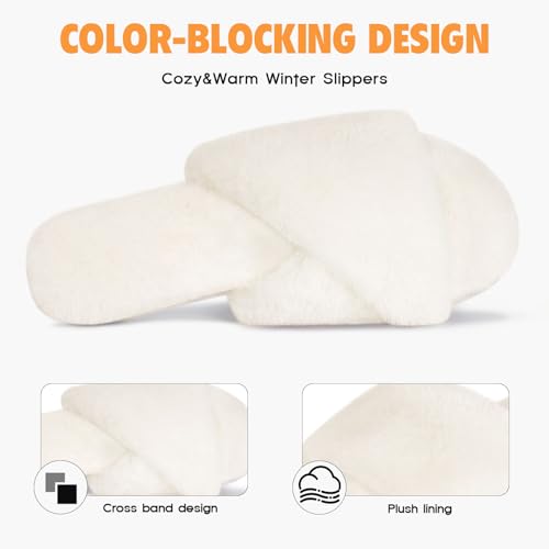 FITORY Women’s Memory Foam Slippers, Cross Band Fuzzy House Shoes with Stylish and Comfy Open Toe for Indoor Outdoor Size 6-112